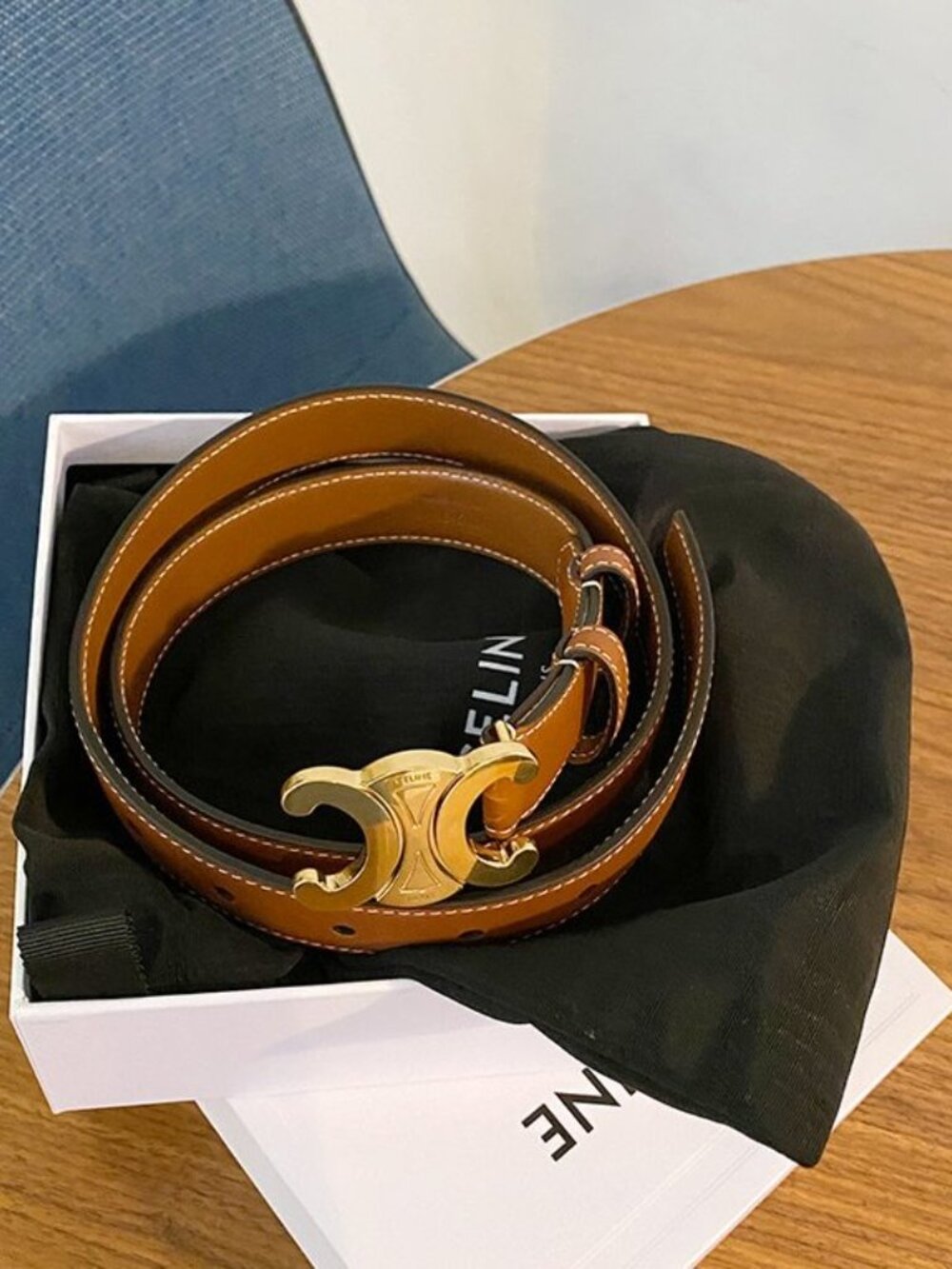 Celine Brown Leather Belt with Gold Buckle - Picture 3 of 7